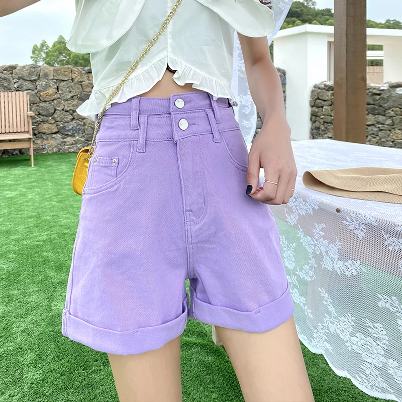 Шорты женские джинсовые с завышенной талией винтажные брюки из денима широкими