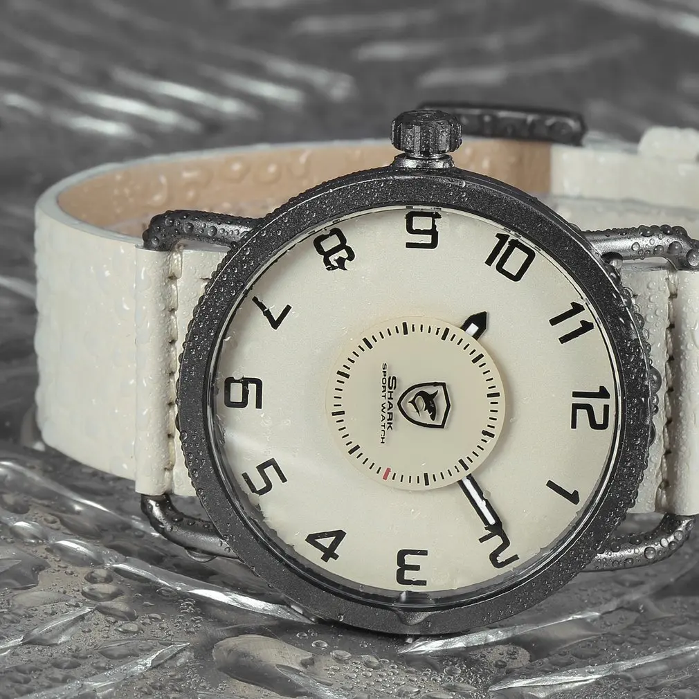 Часы наручные мужские водонепроницаемые кварцевые черные с кожаным ремешком -