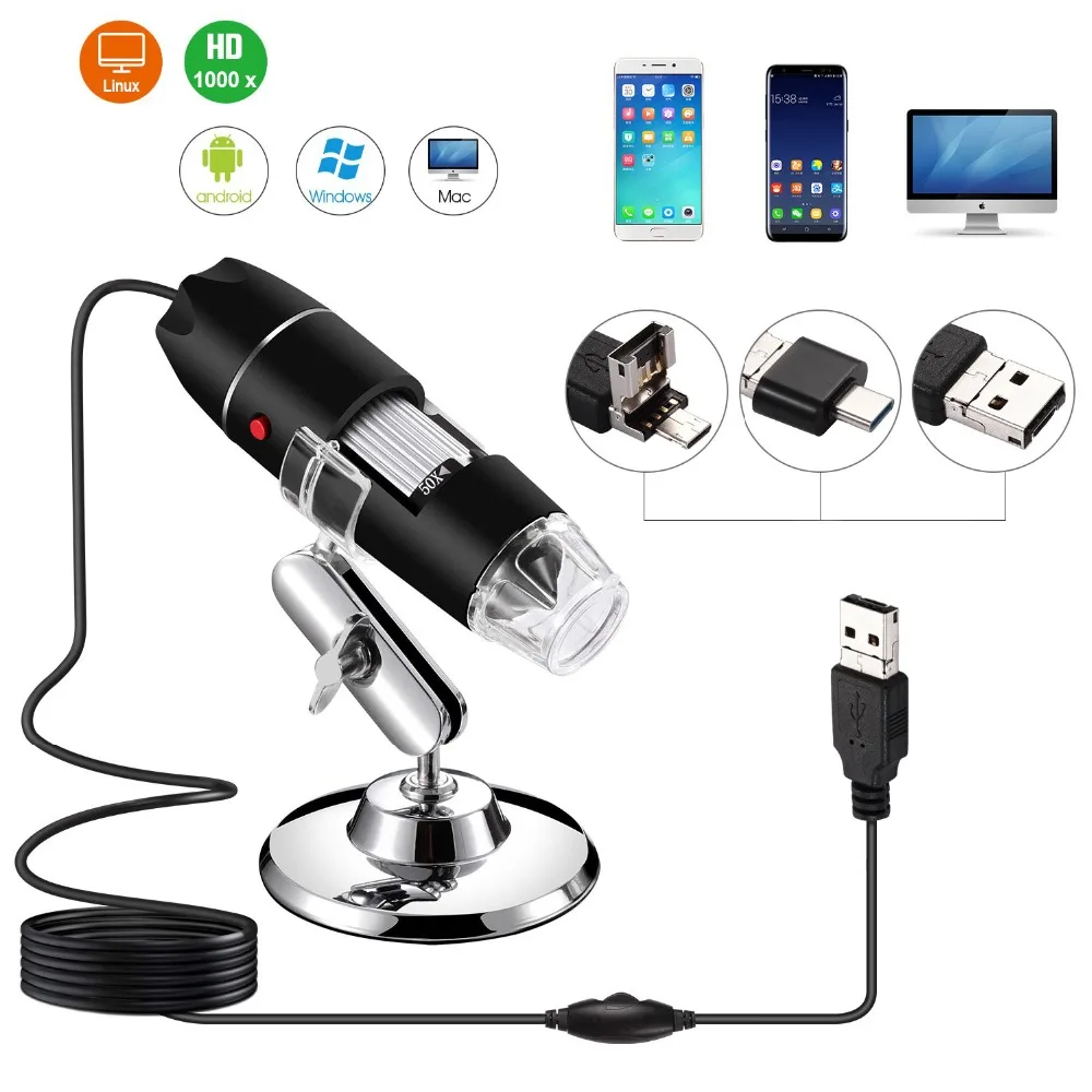 USB микроскоп 1000X1600X8 светодиодный цифровой тип c микроскопио Лупа электронный