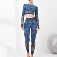 asheywr women hollow camouflage sets breathable long sleeve tops fitness set female high waist push up workout leggins suit sexy