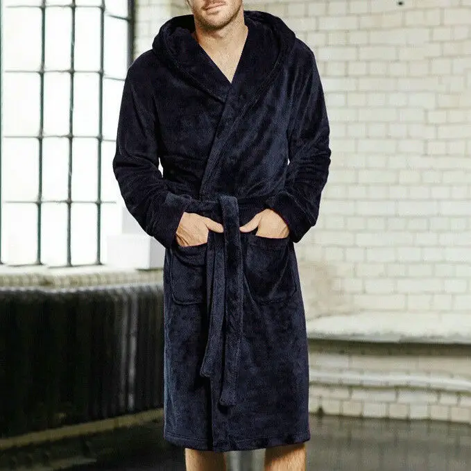 

Home Clothes Long Sleeved Robe Coat Bathrobe Winter Cotton Warm Sleepwear Men's Winter Lengthened Plush Shawl Bathrobe
