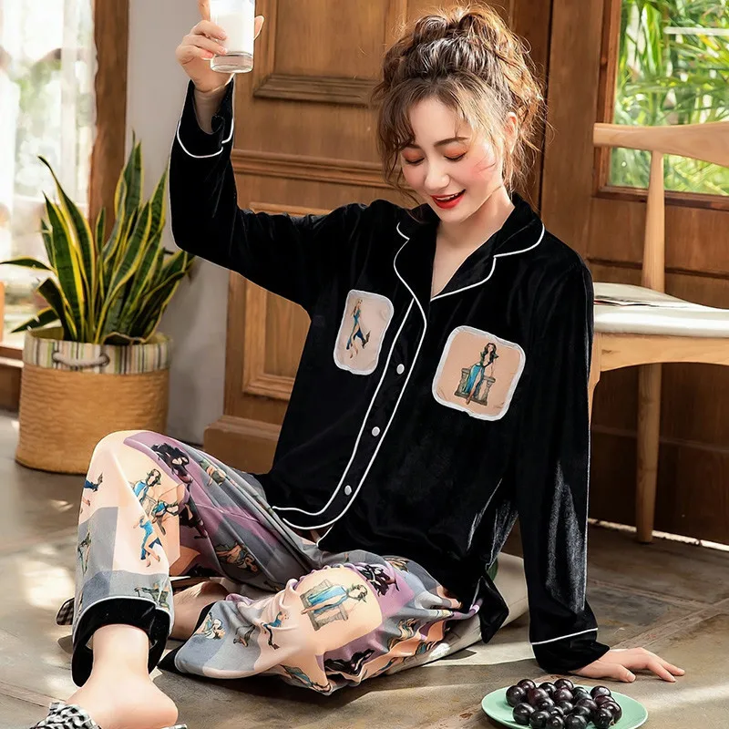 Smmoloa длинный рукав бархат зимняя Пижама Женская Уютная пижама|Комплекты пижам| |