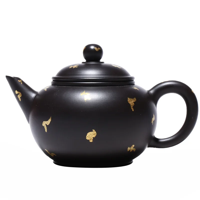 

Черный грязевой Золотой горизонтальный чайник Zisha чайник Исин ручной работы горшок кунг-фу теши фиолетовая глина Посуда для питья зеленый ч...