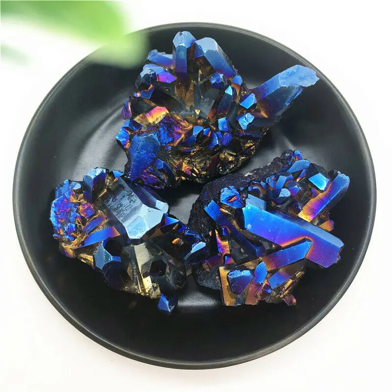 Синий аура кристалл кварца кластер Радуга Титана камни лечебные украшения