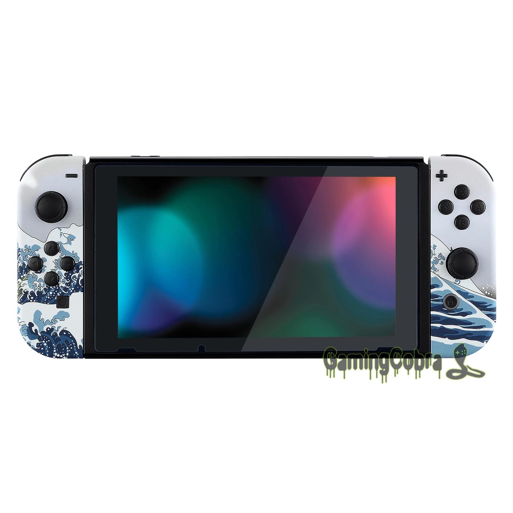 eXtremeRate Soft Touch Grip The Great Wave Controller Housing Shell Case with Full Set Buttons for NS Switch JoyCon &amp OLED |