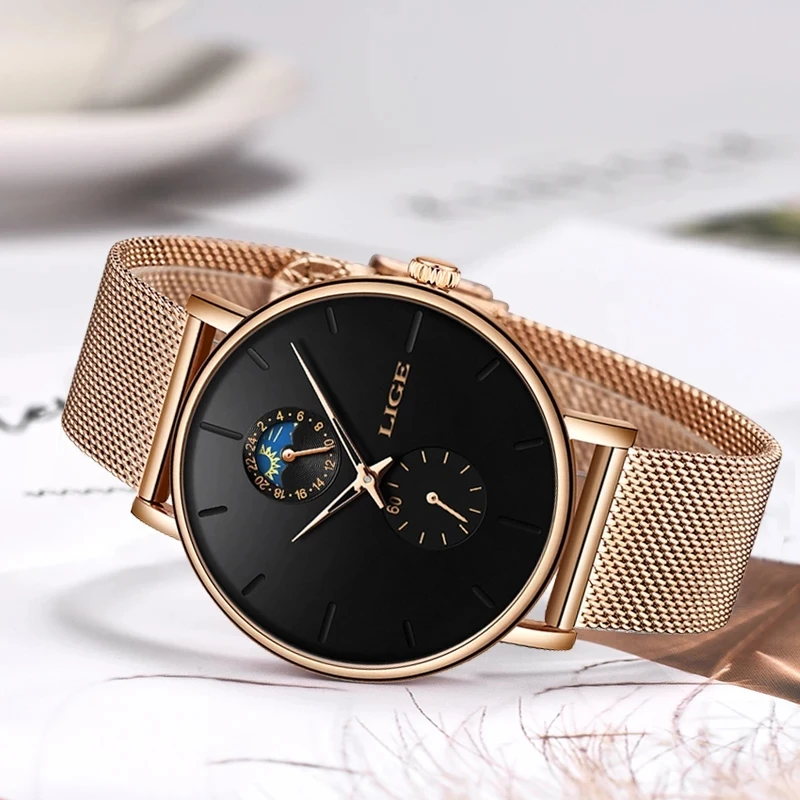 LIGE Womens Watches Top Brand Luxury Waterproof Watch Fashion Ladies Stainless Steel Ultra-Thin Casual Wrist Watch Quartz Clock enlarge