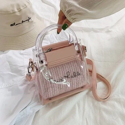 2020 new women pvc transparent crystal bag woven beach bags crossbody shoulder mini les sacs des femmes bolso mujer | Багаж и сумки