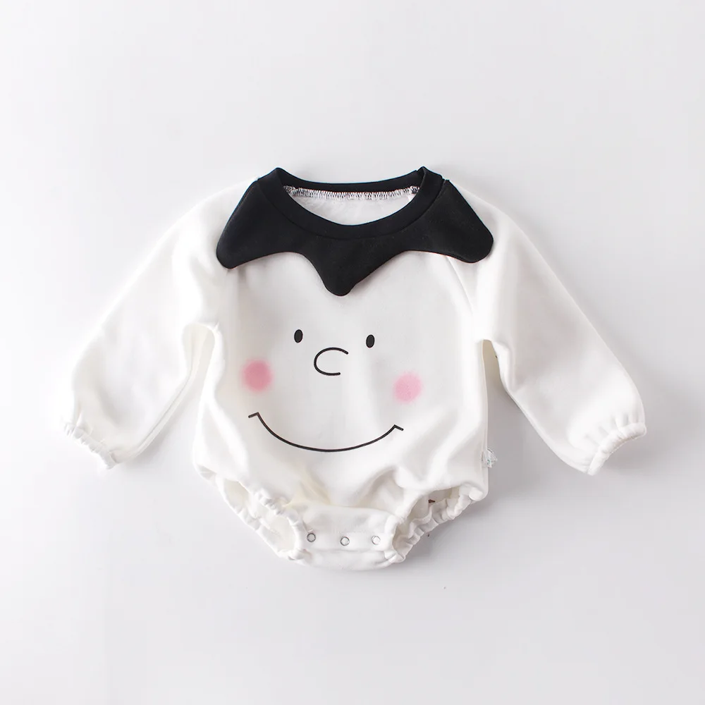 Зима 2019 Детские теплые флисовые боди с мультяшным принтом для маленьких