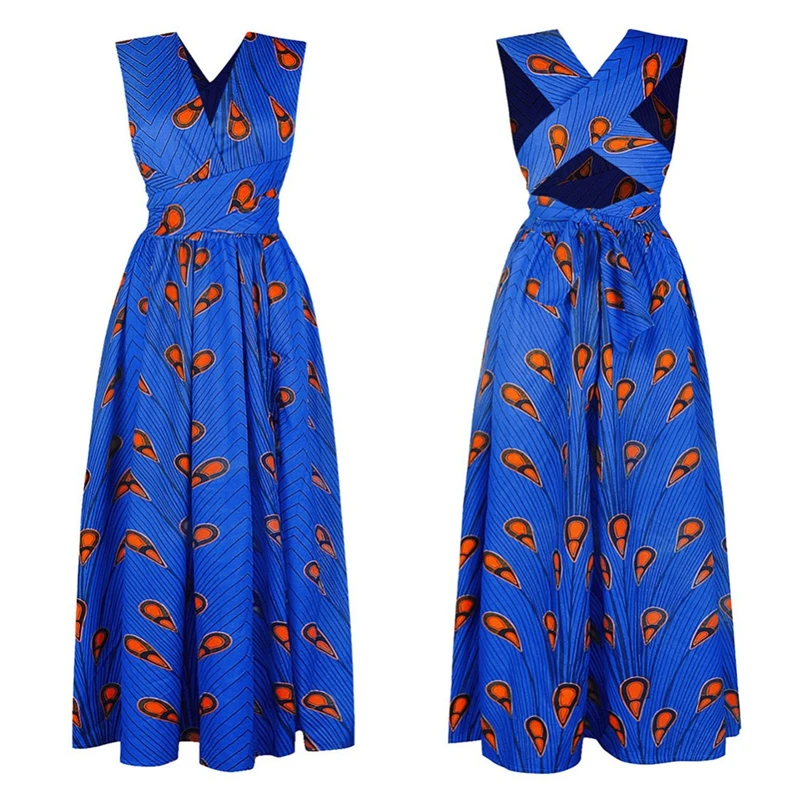 Color 1 Dress Летние африканские платья для женщин вечерние новости Дашики рубашка в африканском стиле одежда длинная одежда Базен DIY шнуровка модная одежда - Цвет: Color 1 Dress