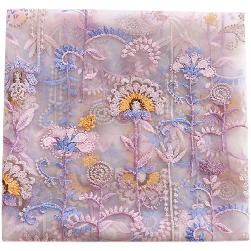 

New Color Dandelion Embroidery Lace Fabric For Dress Fashion Clothing Fabric Accessories Soft Yarn