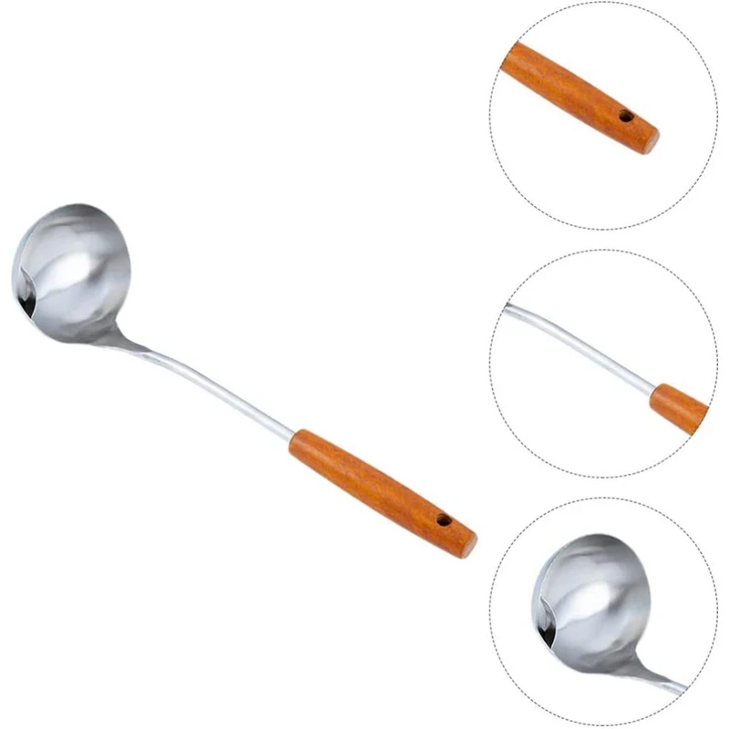 

Stainless Steel Oil Filter Soup Spoon Grease Strainer with Wooden Handle for Gravy Hot Pot Grease Separator Ladle