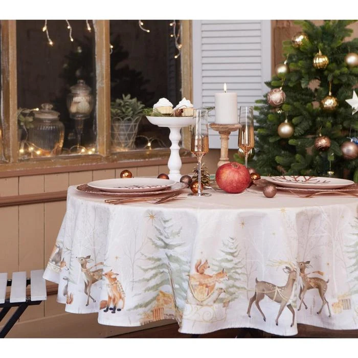 Скатерть &quotЭтель&quot Christmas forest d=215 +/ 2см с ГМВО 100%хл саржа 190 гр/м2 5072941|Скатерти| |