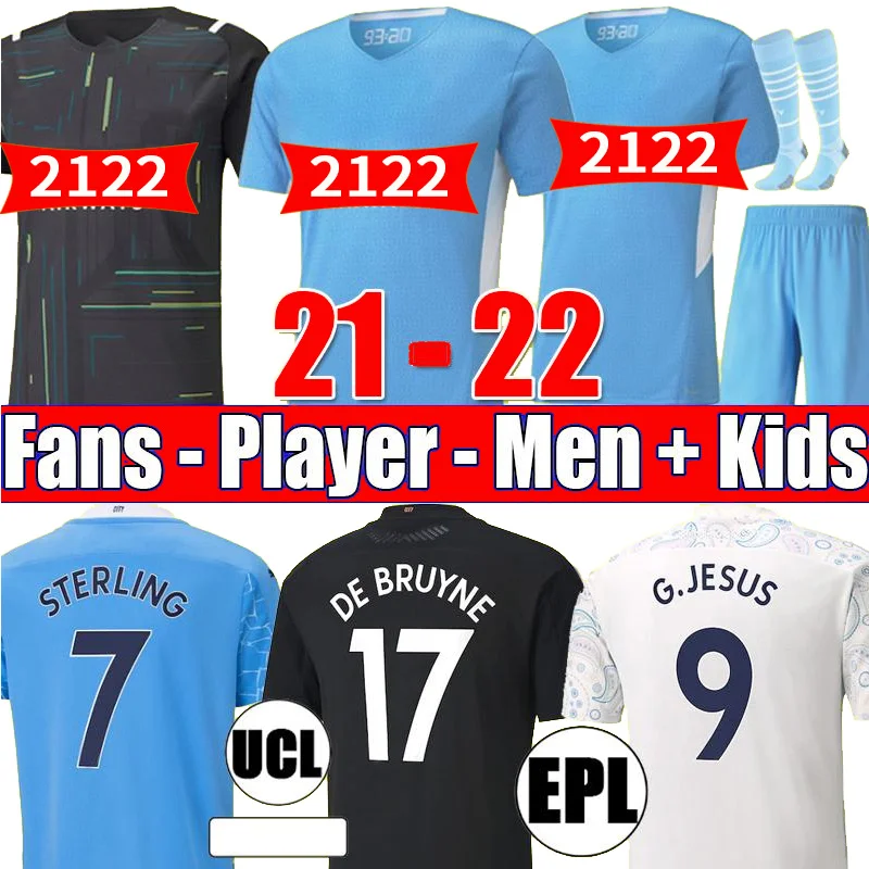 

2021 2022 Manchester soccer jersey City G. JESUS STERLING FERRAN DE BRUYNE 21 22 Player football shirts kids kit set goalkeeper