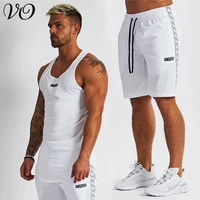 summer jogger sports mens suit new cotton fashion casual vest embroidered shorts fitness mens clothing