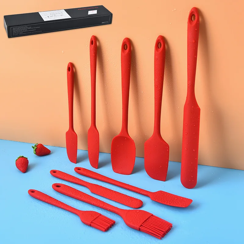 

9 PCS Kitchen Tools Silicone Cooking Utensils Set Anti-scratch Spatula Shovel Smooth Handle Cooking Tools Set With Storage Box