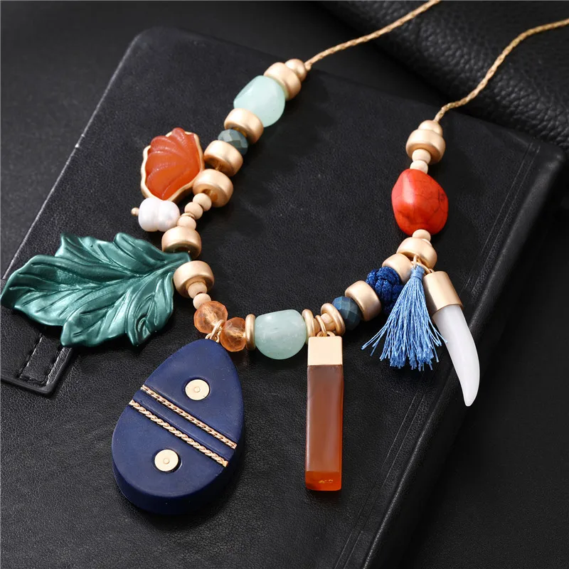 Богемное Золотое женское длинное ожерелье ручной работы Красочные акриловые