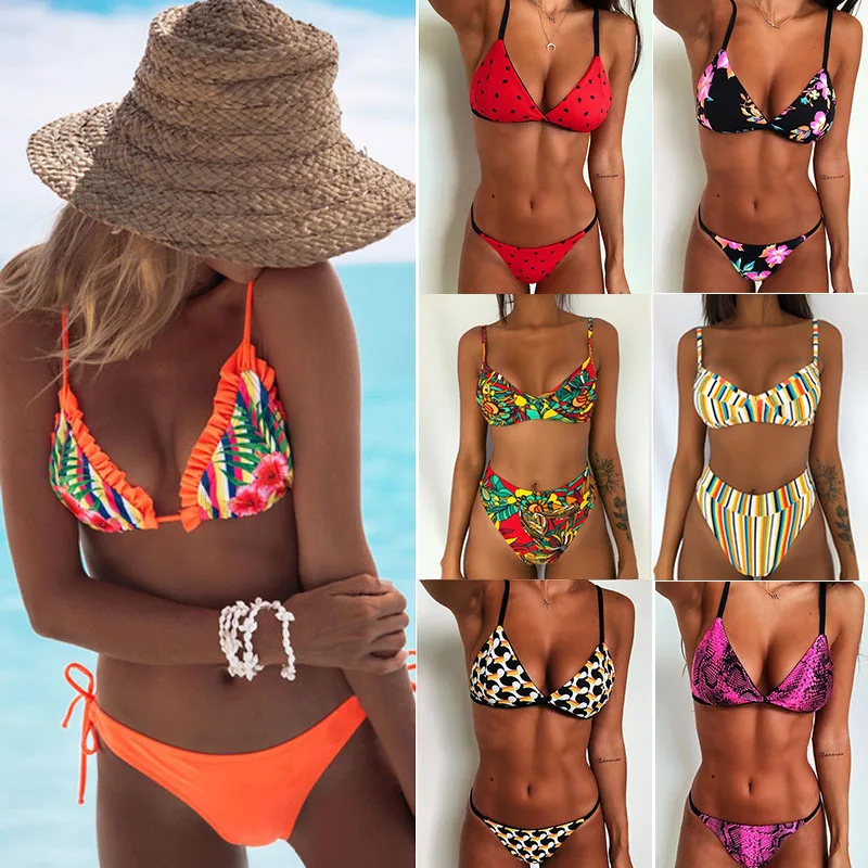 Сексуальный купальник бикини с цветочным принтом женский бразильский комплект