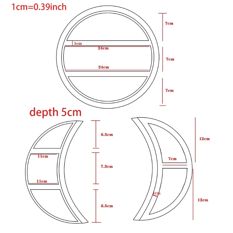 

27RF 3/5pcs Rustic Wooden Moon Shape Storage Shelf Floating Wall Mounted Hanging Photos Display Shelves Home Decor