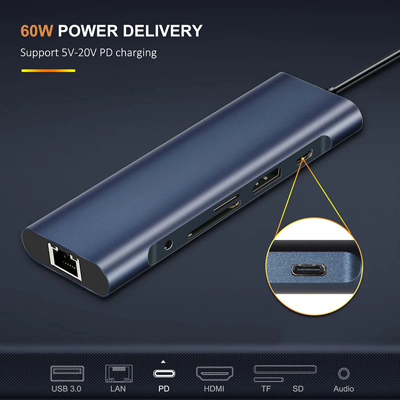 CABLETIME USB C концентратор к HDMI 3 0 SD/TF кард-ридер PD 5 мм адаптер разветвитель для MacBook Pro