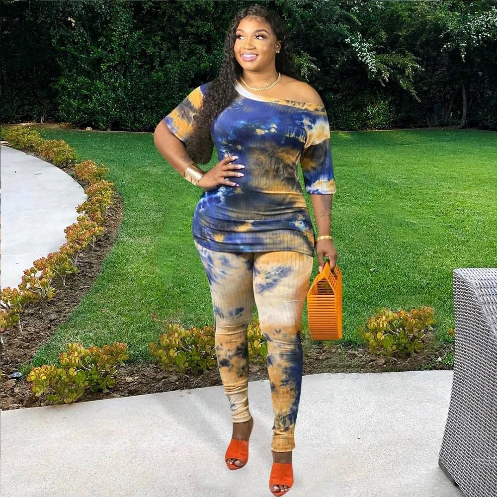 

ChocoMist Two-piece Casual Off Shoulder Tie-dye Women Pant Set