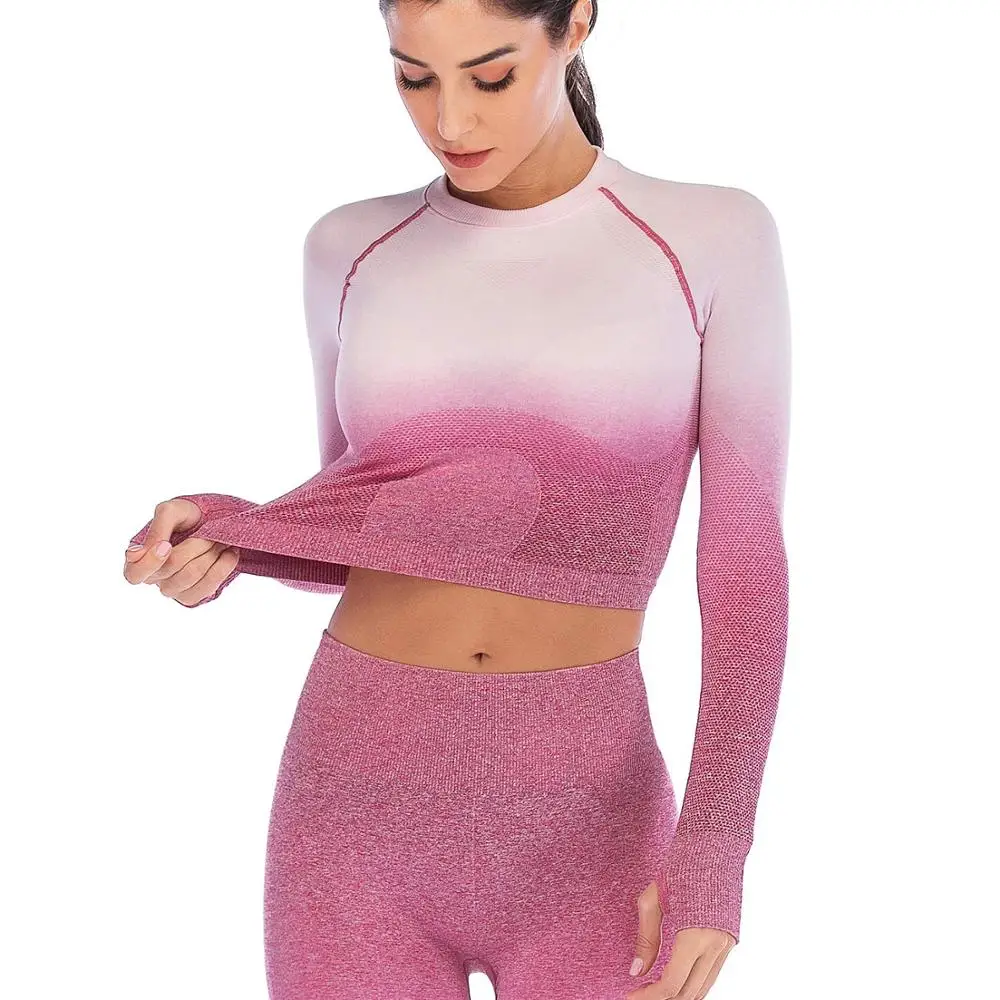 Женский укороченный топ Dtylean бесшовный с длинным рукавом для занятий йогой