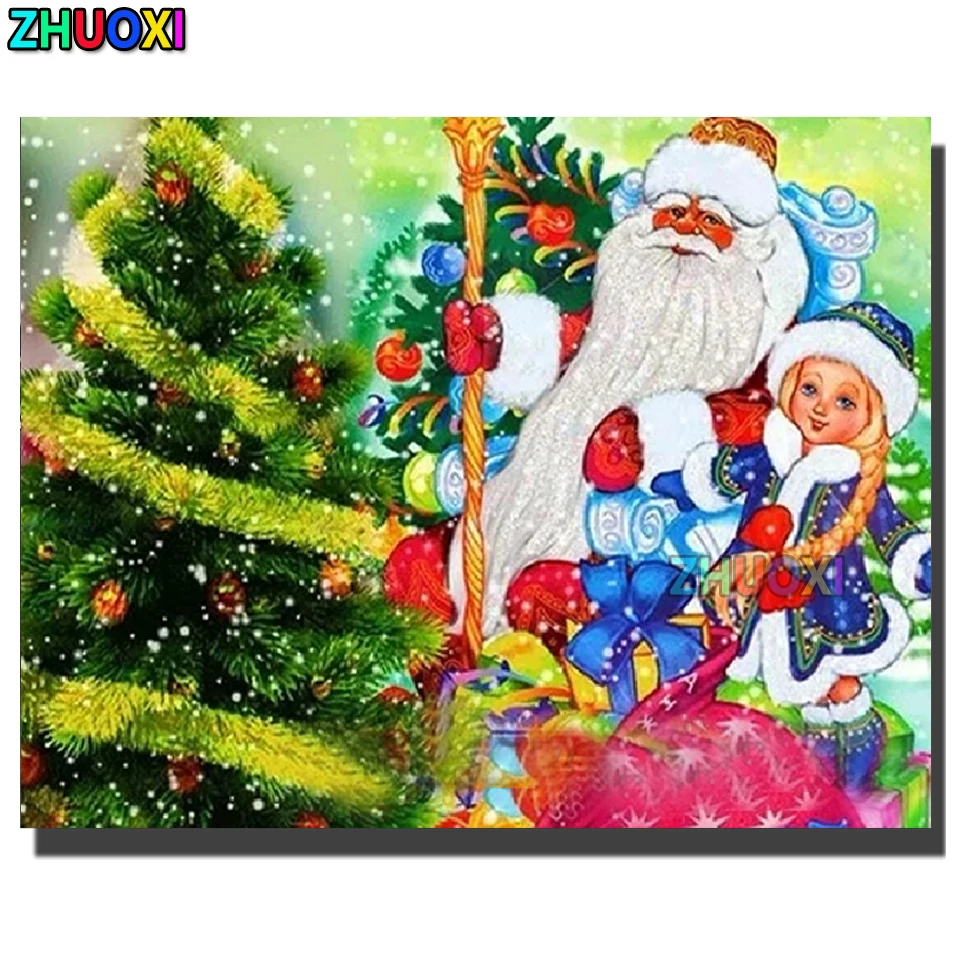 

Full Square Round Drill 5D Diy Diamond Painting Christmas Tree Santa Claus And Girl Embroidery Cross Stitch Kits Mosaic Pictures