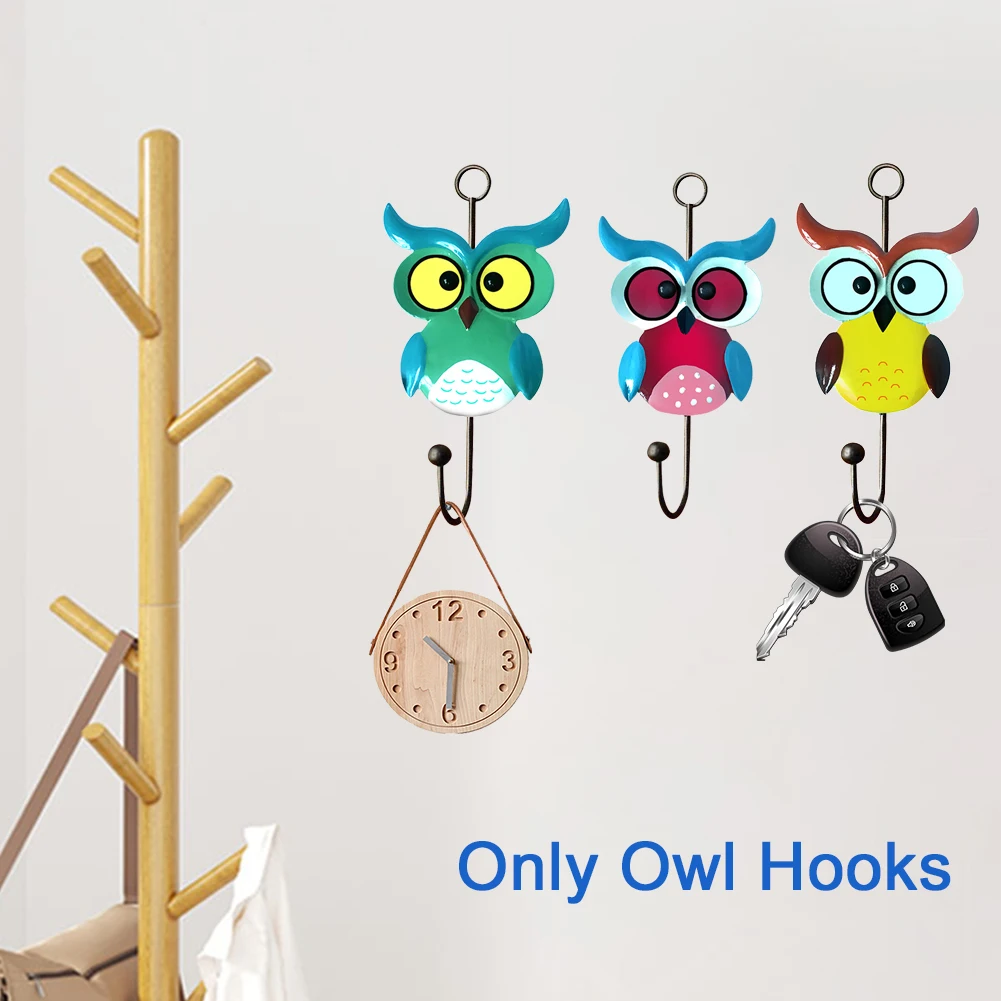 

3pcs Iron Art Clothes Hanging Wall Hook For Towels Home Decor Durable Kids Bedroom Cute Owl Gift Bathroom Storage Rack Bag Robe