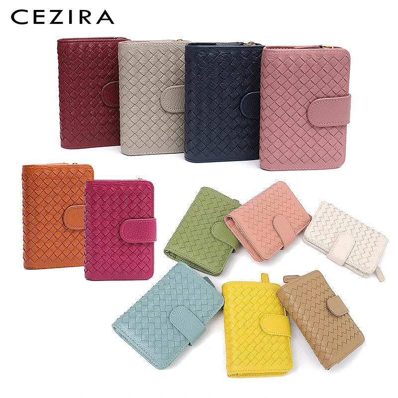 CEZIRA, Модный женский короткий кошелек, тканый, цветной, из Веганской кожи, клатч, маленькая дамская сумочка для монет, на молнии, держатель для карт, фото, сумка для денег