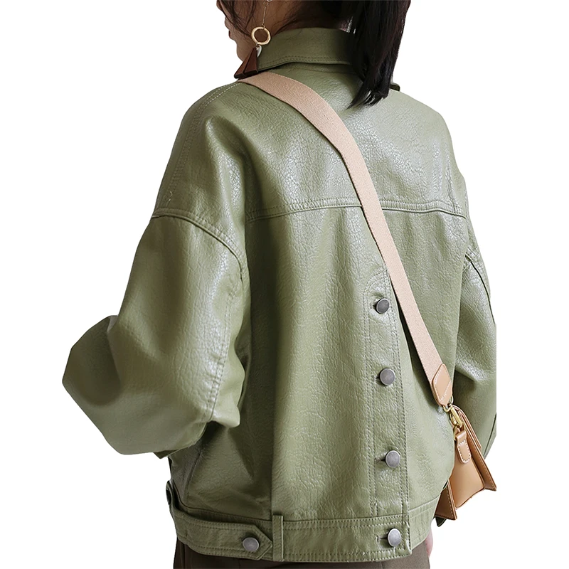 Куртка FTLZZ женская из искусственной кожи Короткая Повседневная винтажная