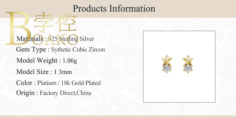 

BOAKO Ins Star Earrings For Women 925 Sterling Silver Stud Earrings Piercing Oreille Ear Cuffs Pendientes Kolczyki #10.7