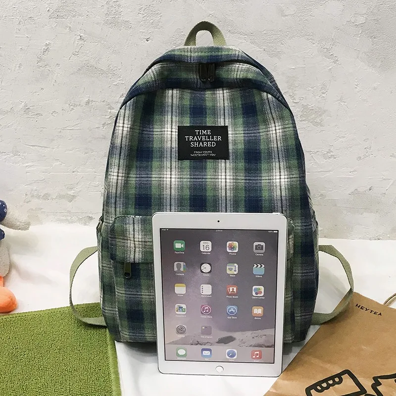 

Students Backpack Women Plaid Pattern School Bag Canvas Softback Campus Style Rucksack Travel Bagpack Female Backpacks
