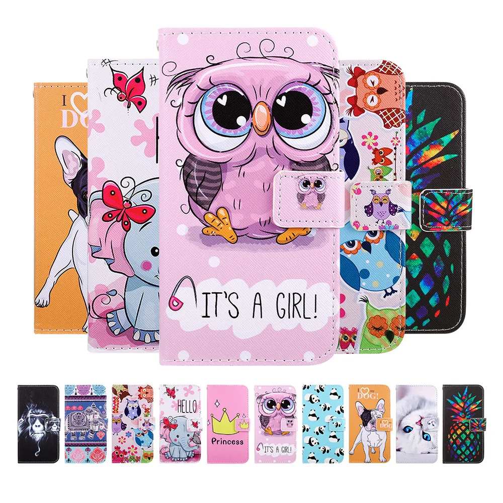 

Cat Wolf Owl Dog Elephant Panda Wallet Flip Leather Case for Iphone 11 Pro Max 12 Mini XR XS 8 X 7 6 Plus Colored Drawing Cover