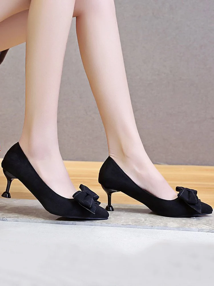 

Sweet Bowknot Shallow Mouth Ladies Single Shoes Spring And Autumn New Fashion Pointed High Heels