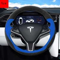 high quality diy hand stitched suede car steering wheel cover for tesla model 3 model x model s model y car accessories
