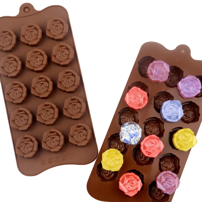 15 даже 3D Роза цветы для шоколада из силикона в форме формы кухонная утварь