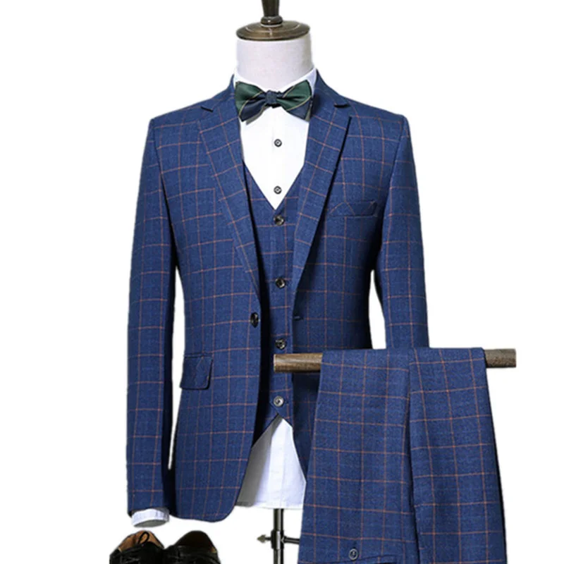 Blazers Broek Vest Sets / 2021 Spring Herfst New Fashion Suits/Men Casual Business Plaid 3 Stuk Pack Jas Broek