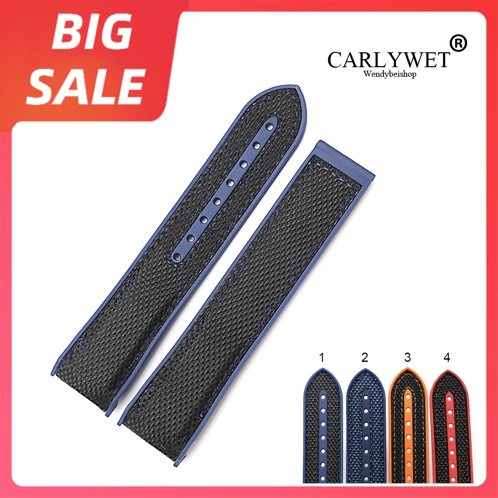 

CARLYWET 20 22mm TOP Quality Red Hot Sell Rubber Silicone With Nylon Replacement Watch Band Strap For Omega Planet Ocean 45 42mm