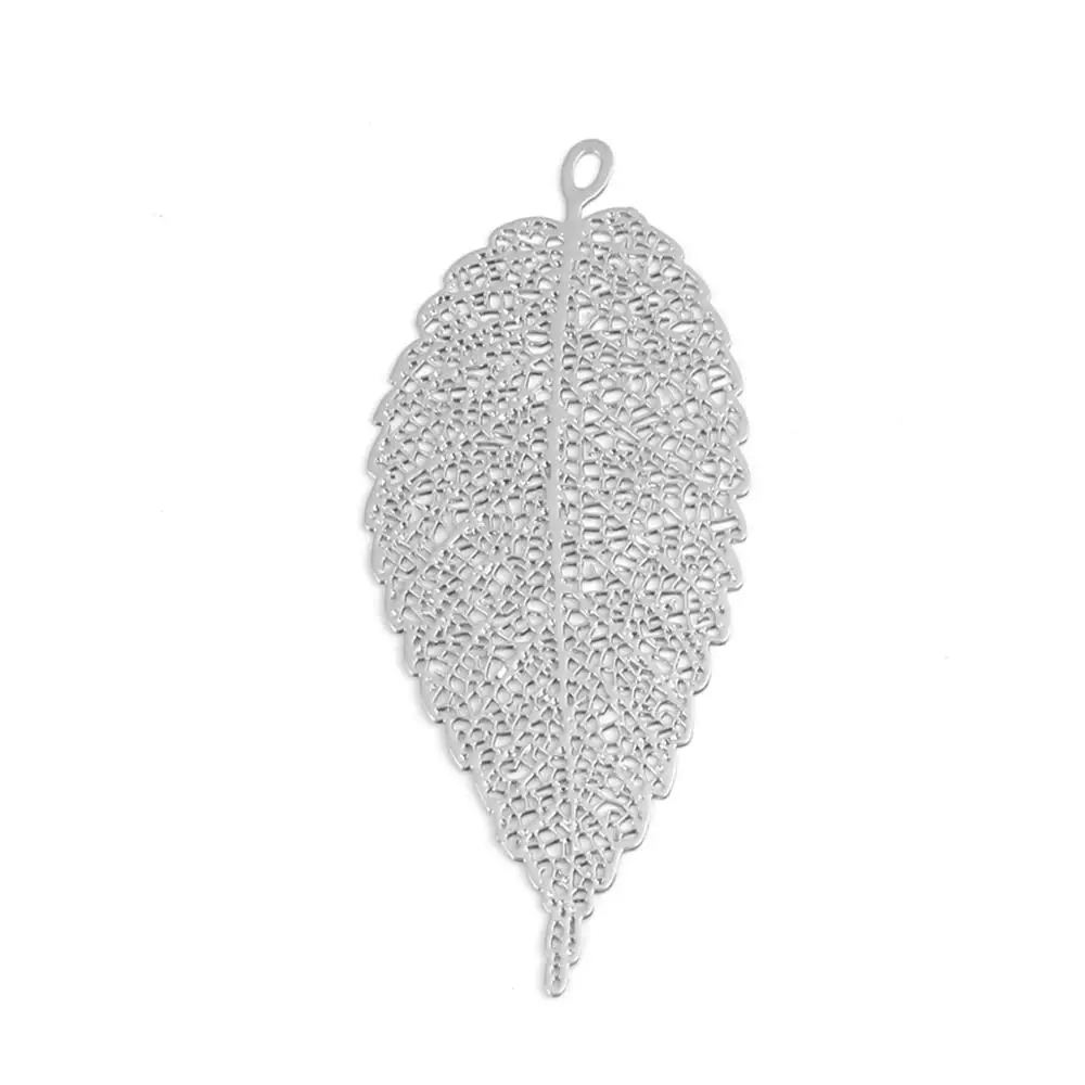 

DoreenBeads Fashion Copper Filigree Stamping Pendants Gold Silver Color Leaf Charms Jewelry DIY Findings 5.5cm x 2.4cm, 10 PCs