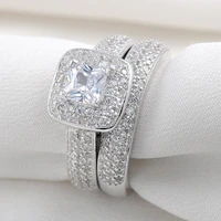 with certificate luxury 925 sterling silver ring set wedding bands for bridal women ladys couple pair rings fine jewelry dr149