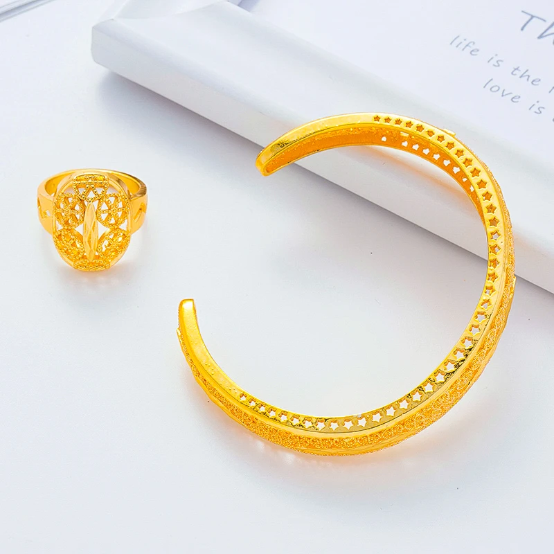 Эфиопский Африканский Дубай свадебные браслеты с кольцом золотые для женщин