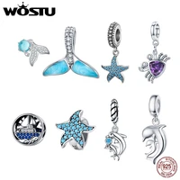 wostu 925 sterling silver charm sea elves series bead animal starfish crab pendant fit original bracelet necklace diy jewelry
