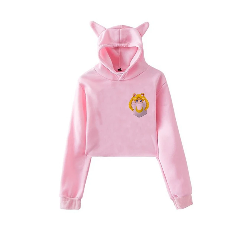 Сейлор Мун Харадзюку Толстовка корейский стиль ulzzang kawaii 90s мультфильм одежда пуловеры новые негабаритные с капюшоном уличная - Цвет: pink511
