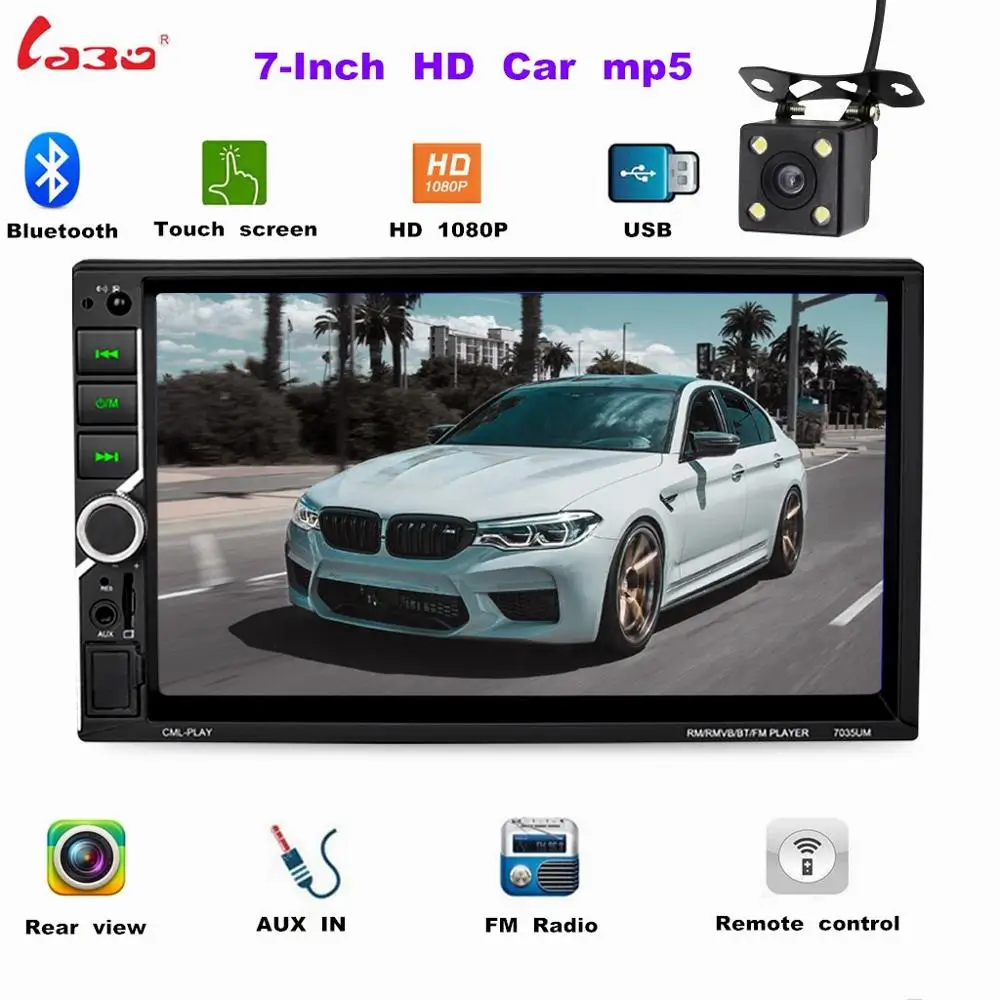 

2 DIN car radio for Android 8.0 phone and iphone Mirror Link capacitive touch screen 7" MP5 camera multimedia player