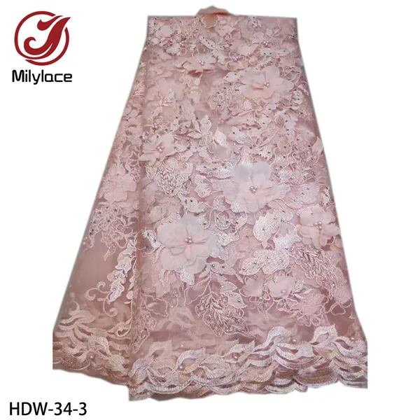 color 3 Milylace 3D цветок, французское кружево ткань розовый цвет вышитая кружевная тюль ткани с бисером и камнями для свадебных платьев HDW-34 - Цвет: color 3