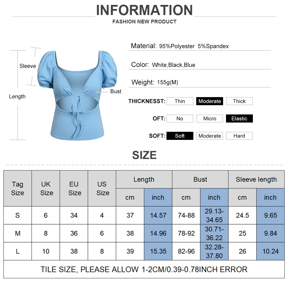 

Puff Sleeved Womens Deep V-neck Tops Solid Colour Basic Front Tied Ruched Bust Crop Topexy Ladies Bustier Exposed Navel Tees D30