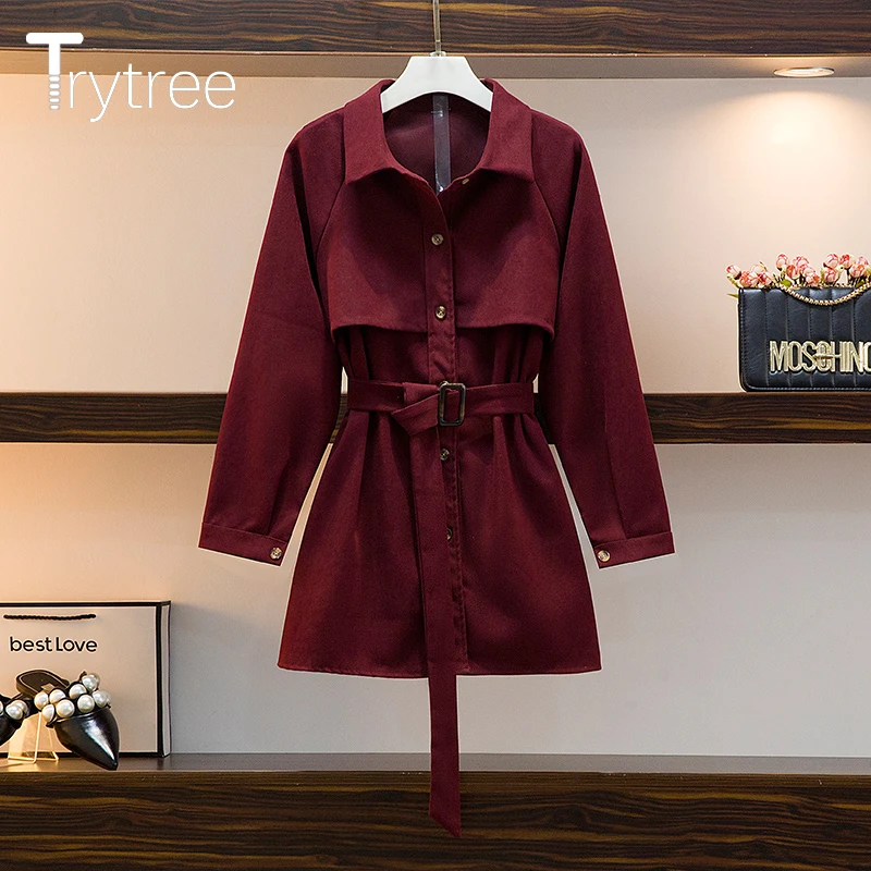 Trytree осень-зима на среднем устойчивом каблучке Женская Тренч карманы пояс
