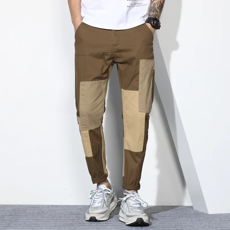 

Patchwork Harem Jeans Man Skinny Fits Cargo Pants Ankle-Length Cotton Pants Casual Trousers Men Clothing
