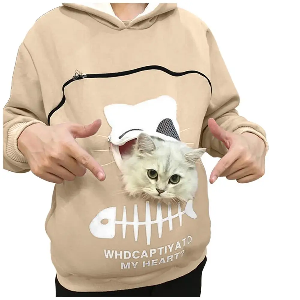 2019 winter women hooded sweatshirts Women’s Sweatshirt Animal Pouch Hood Tops Carry Cat Breathable Pullover Blouse | Женская одежда