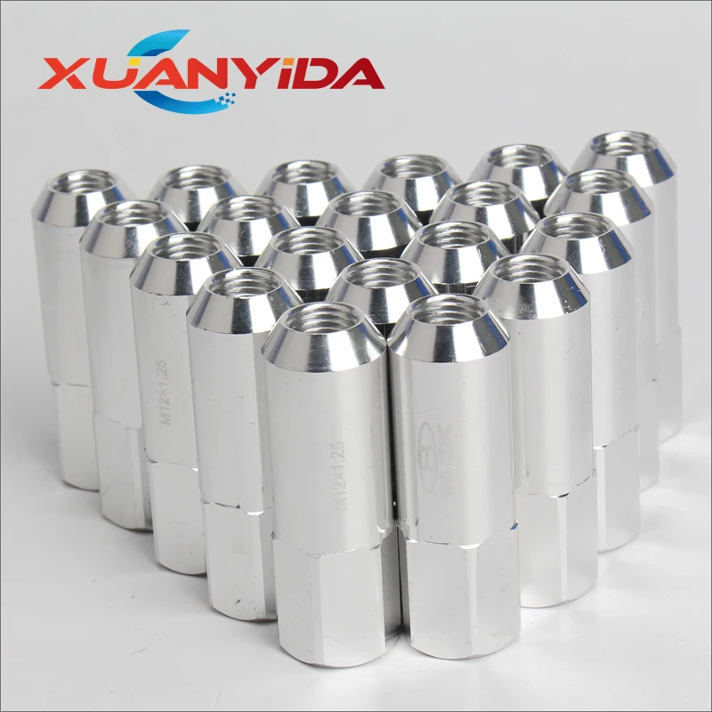 Silver Гайки колесные M12X1.25 Колесные гайки 1,25 Blox Racing кованые 6061C алюминиевые колесные гайки L: 60 мм 20 шт Колесные гайки гоночные - Цвет: Silver