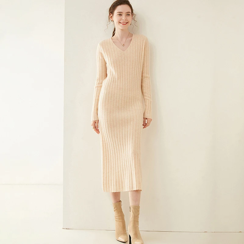 Женское длинное платье-рубашка с V-образным вырезом | Женская одежда